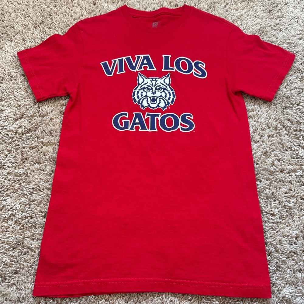 The Game Viva Los Gatos Graphic T-Shirt Red Wildcat Mascot Small S Short Sleeve